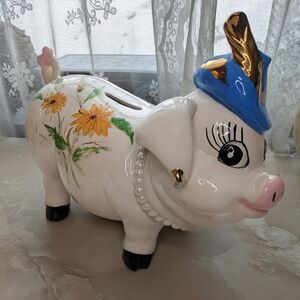 Decorative Piggy Bank with Floral Design